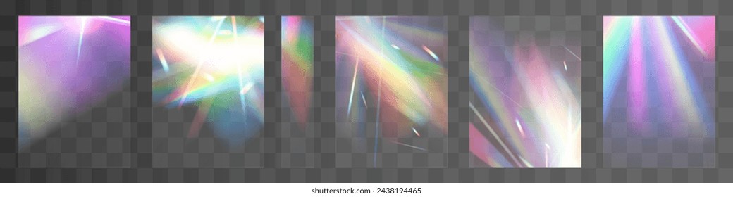 Cristal conjunto de vidrio luz arco iris efecto de reflexión. Óptico, luces, brillo, plantilla.	
