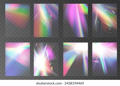 Cristal conjunto de vidrio luz arco iris efecto de reflexión. Óptico, luces, brillo, plantilla.	
