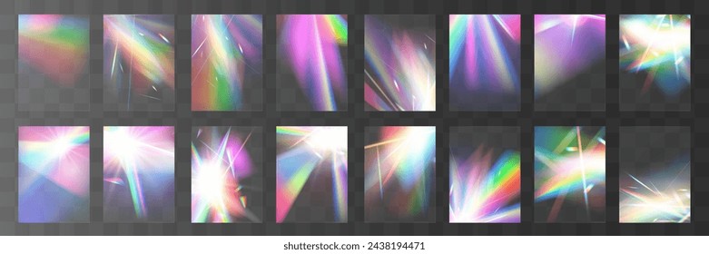 Cristal conjunto de vidrio luz arco iris efecto de reflexión. Óptico, luces, brillo, plantilla.	
