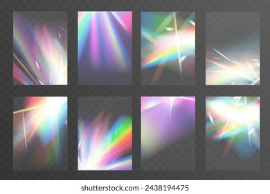 Crystal set glas light rainbow reflection effect.Optical,lights,glare,template.	
