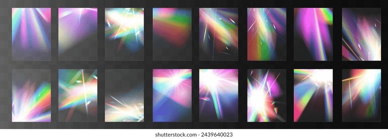 Crystal set glas light rainbow reflection effect.Optical,lights,glare,template.	
