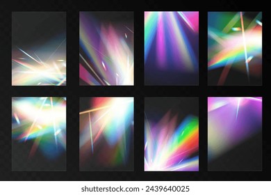 Kristallset Glas Licht Regenbogen Reflexion Effekt. Optisch, Lichter, Blendung, Schablone.	

