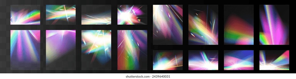 Crystal set glas light rainbow reflection effect.Optical,lights,glare,template.	
