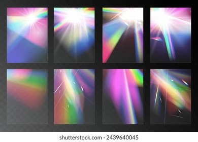 Crystal set glas light rainbow reflection effect.Optical,lights,glare,template.	
