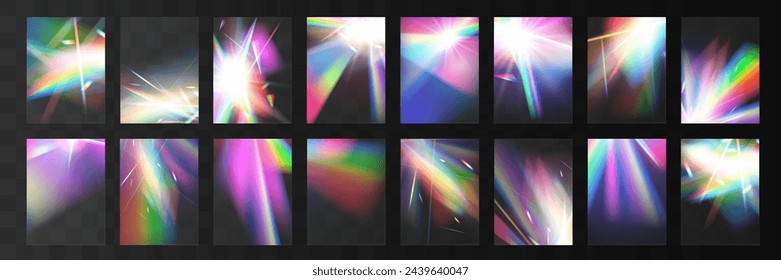 Crystal set glas light rainbow reflection effect.Optical,lights,glare,template.	
