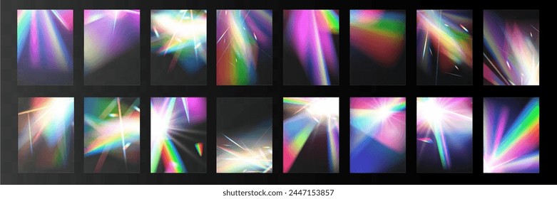 Cristal conjunto de vidrio luz arco iris efecto de reflexión. Óptico, luces, brillo, Plantilla.