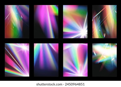 Crystal set glas light rainbow reflection effect.Optical,lights,glare,template.	
