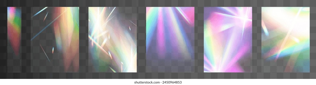 Crystal set glas light rainbow reflection effect.Optical,lights,glare,template.	
