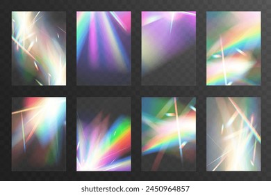 Cristal conjunto de vidrio luz arco iris efecto de reflexión. Óptico, luces, brillo, Plantilla.	
