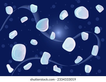 Crystal Set. Healing Transparent Healing Quartz. Blue Gradient Transparent Bright Gemstone. The Magic Stone