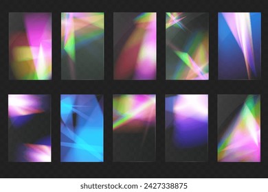 Efecto de reflexión del arco iris de las gafas de luz del sistema de cristal.Plantilla óptica, luces, resplandor. 