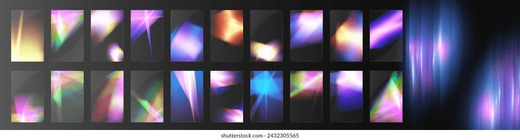 Crystal set light glasses rainbow reflection effect.Template optical,lights,glare.