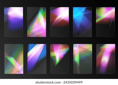 Efecto de reflexión del arco iris de las gafas de luz del sistema de cristal.Plantilla óptica, luces, resplandor.	