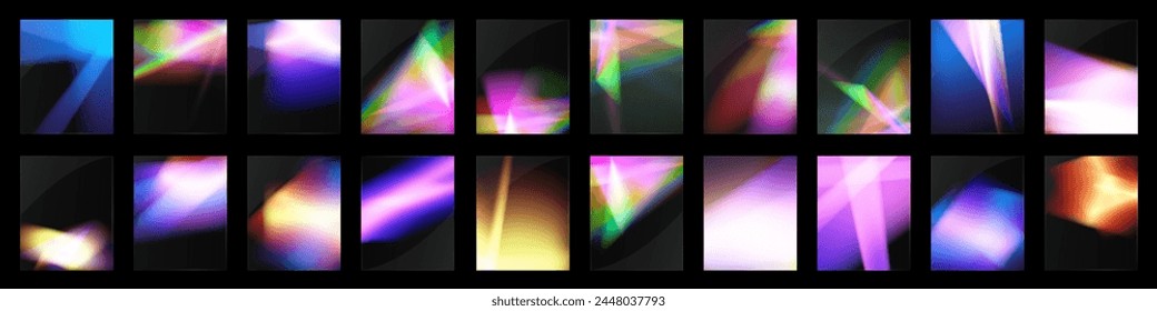 Cristal conjunto de gafas de luz efecto de reflexión arco iris. Plantilla óptica, luces, brillo.	