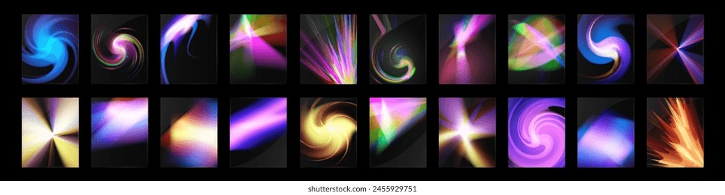 Cristal conjunto de gafas de luz efecto de reflexión arco iris. Plantilla óptica, luces, brillo.	
