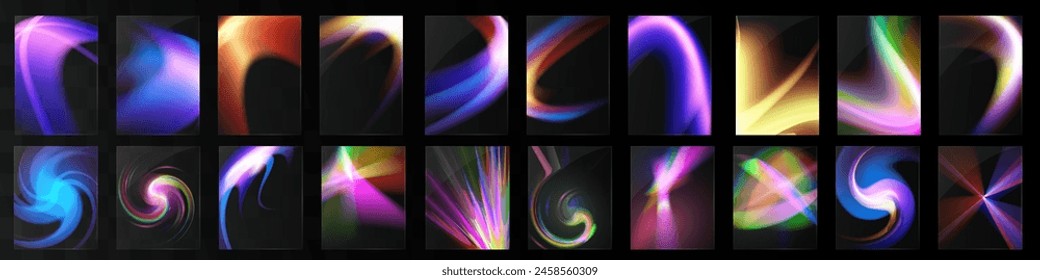 Cristal conjunto de gafas de luz efecto de reflexión arco iris. Plantilla óptica, luces, brillo.