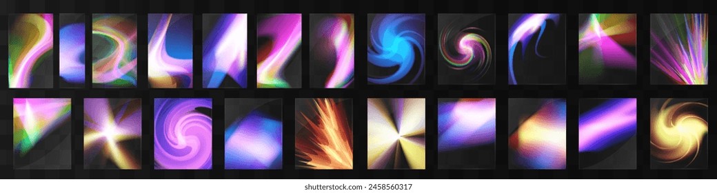 Cristal conjunto de gafas de luz efecto de reflexión arco iris. Plantilla óptica, luces, brillo.