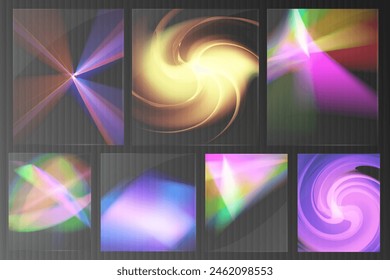 Cristal conjunto de gafas de luz efecto de reflexión arco iris. Plantilla óptica, luces, brillo.	