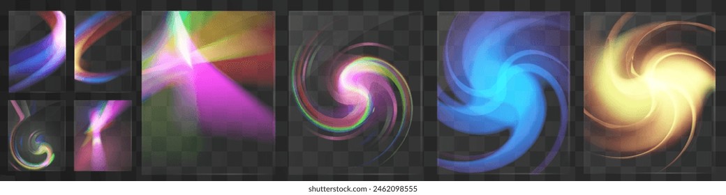 Cristal conjunto de gafas de luz efecto de reflexión arco iris. Plantilla óptica, luces, brillo.	