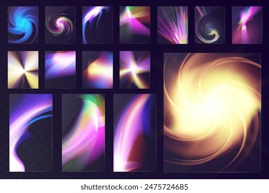 Cristal conjunto de gafas de luz efecto de reflexión arco iris. Plantilla óptica, luces, brillo. Vidrio teñido.	