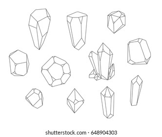 Crystal Set, Polihedrons Linear Shapes. - Vector Stock.