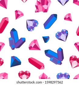 Crystal set. Seamless pattern with colorful crystal. Multicolored gem stones on white background.