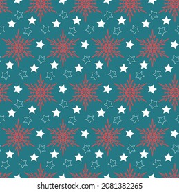 Crystal shape snowflake, christmas decoration seamless pattern for festive new year gifts decoration vector illustration