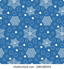 Crystal shape snowflake and round Christmas tree decoration, simple seamless pattern for festive new year gifts decoration