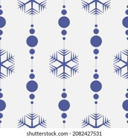 Crystal shape snowflake and round Christmas tree decoration, simple seamless pattern for festive new year gifts decoration