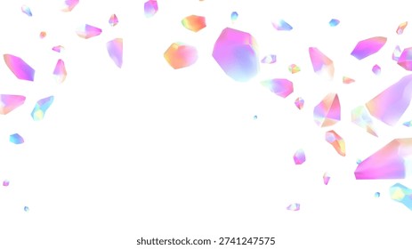 crystal shards scattered arched frame pattern Prismatic rainbow gems with soft pastel pink and blue gradientsTransparent abstract 
