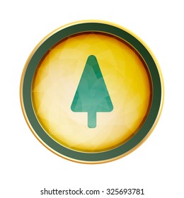 Crystal shiny button with Christmas tree, vector design for website.