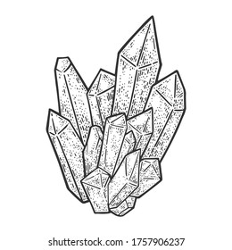 Crystal sketch engraving vector illustration. T-shirt apparel print design. Scratch board imitation. Black and white hand drawn image.