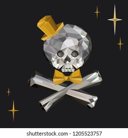 Crystal Skull and Crossbones with Bow Tie and Top Hat in Polygonal Style