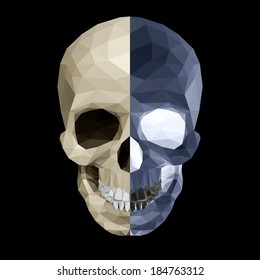 Crystal skull on black background in two color variations