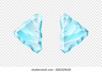 Los botones del deslizador de cristal se dirigen a la izquierda y a la derecha, el elemento siguiente y el elemento anterior para el diseño de la interfaz de la aplicación. Botones creativos azules sobre fondo transparente. Ilustración del vector