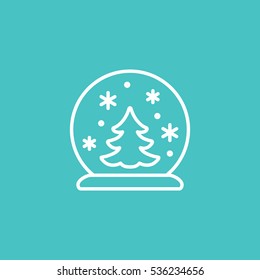 crystal snow ball globe sphere decoration with snowflakes xmas christmas symbol line icon white on blue background