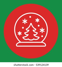 crystal snow ball globe sphere decoration with snowflakes xmas christmas symbol line white icon in red circle