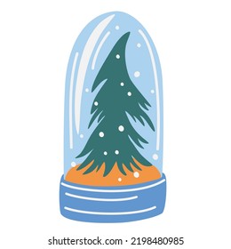 Crystal Snow Globe With A Christmas Tree Inside. Magic Glass Ball For Winter Xmas Holiday Concept. Snow Globe Icon Concept Drawing Icon In Modern Style. Vector Illustration 