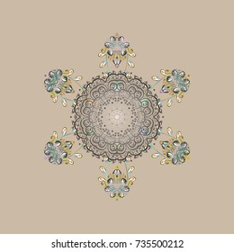 Crystal snowflake in beige, gray and green colors on beige, gray and green colors. Vector illustration.