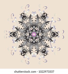 Crystal snowflake in beige, gray and white colors on beige, gray and white colors. Vector illustration.