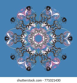 Crystal snowflake in blue, gray and neutral colors on blue, gray and neutral colors. Vector illustration.
