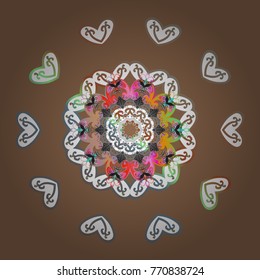 Crystal snowflake in brown, white and gray colors on brown, white and gray colors. Vector illustration.