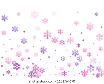 Crystal snowflake and circle shapes vector design. Minimal winter snow confetti scatter flyer background. Flying gradient snow flakes background, awesome water crystals confetti.