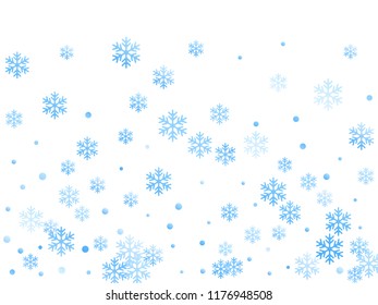 Crystal snowflake and circle shapes vector design. Magic winter snow confetti scatter flyer background. Flying gradient snow flakes background, awesome water crystals vector.