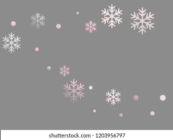 Crystal snowflake and circle shapes vector illustration. Airy winter snow confetti scatter card background. Flying gradient snow flakes background, awesome water crystals confetti.