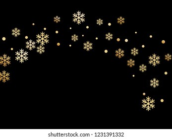 Crystal snowflake and circle shapes vector design. Magic winter snow confetti scatter card background. Falling colorful gradient snow flakes background, winter water crystals vector.
