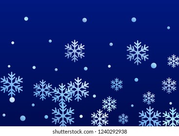 Crystal snowflake and circle shapes vector graphics. Trendy winter snow confetti scatter poster background. Flying colorful gradient snow flakes background, winter water crystals vector.