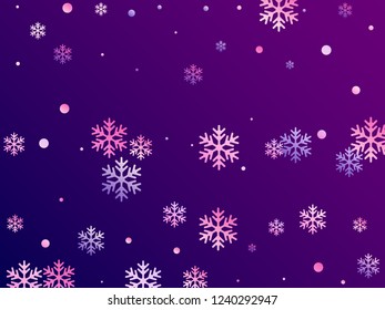Crystal snowflake and circle shapes vector graphics. Chaotic winter snow confetti scatter flyer background. Flying gradient snow flakes background, awesome water crystals confetti.