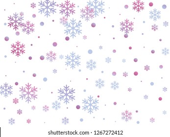 Crystal snowflake and circle shapes vector backdrop. Cool winter snow confetti scatter card background. Flying gradient snow flakes background, awesome water crystals vector.