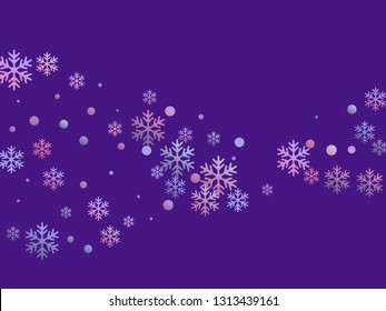Crystal snowflake and circle shapes vector backdrop. Airy winter snow confetti scatter card background. Flying gradient snow flakes background, awesome water crystals confetti.